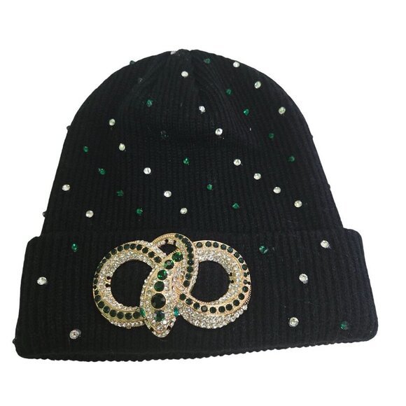 Aldo Snake Embellished Rhinestone Beanie Black Green Clear One Size main image 5